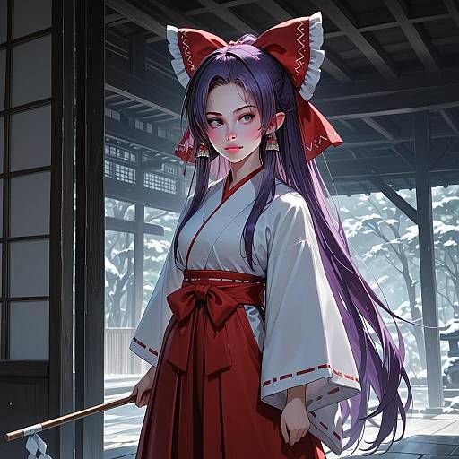 Hakurei Reimu in Traditional Miko Outfit - Anime Style Illustration