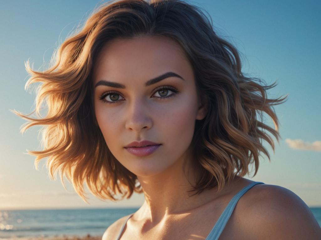 Surreal Girl on Beach with Giant Dahlia Flower