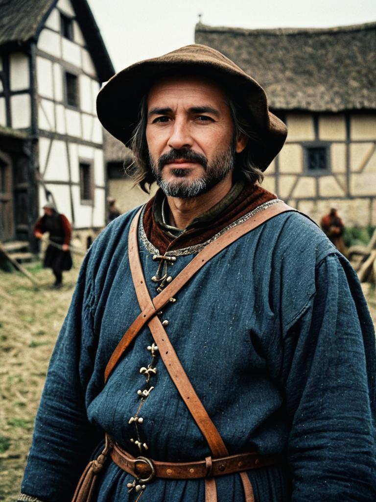Medieval Peasant Man in Traditional Costume Outdoor Portrait