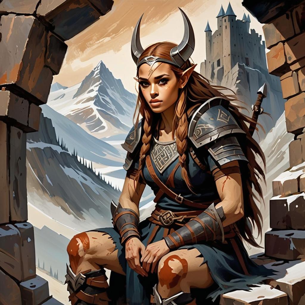 Fierce Warrior Woman in Ancient Ruins Fierce Warrior Woman in Ancient Ruins