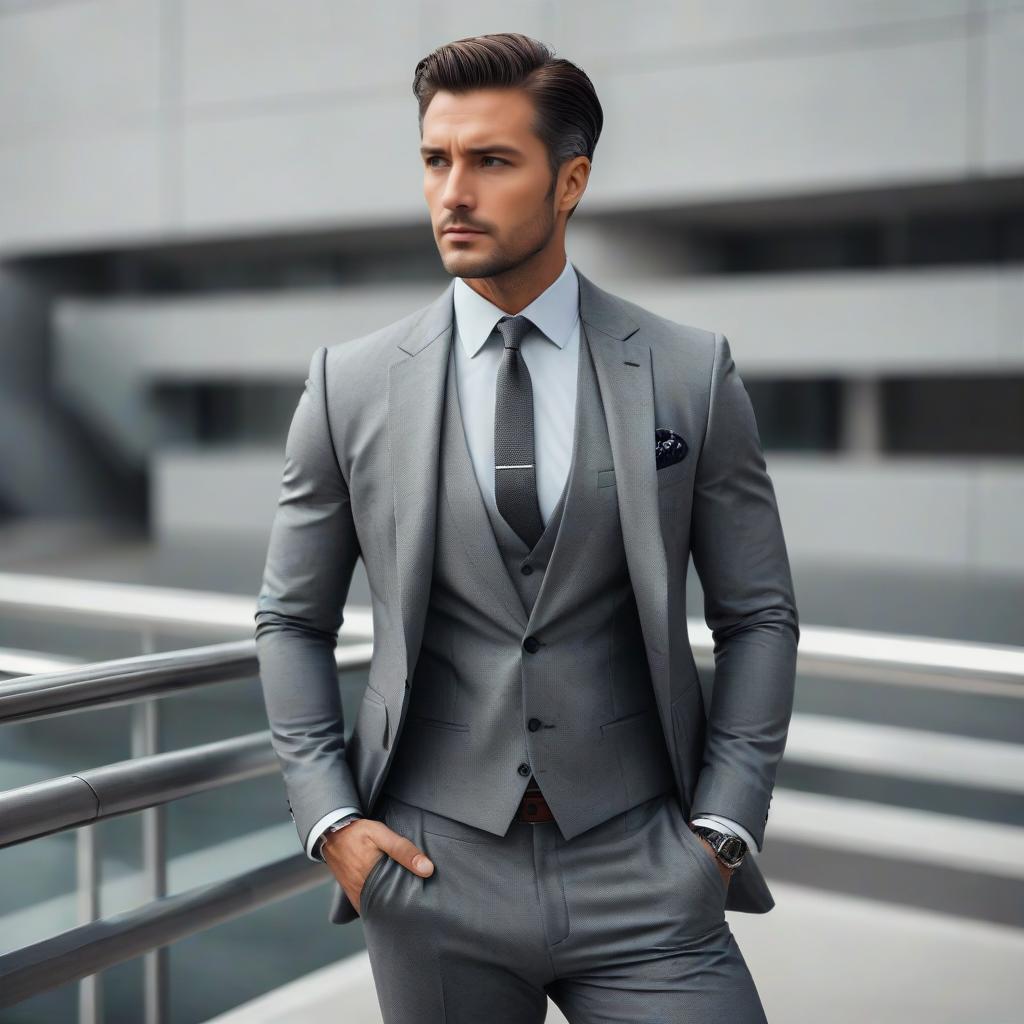Stylish Man in Gray Suit Outdoors Stylish Man in Gray Suit Outdoors