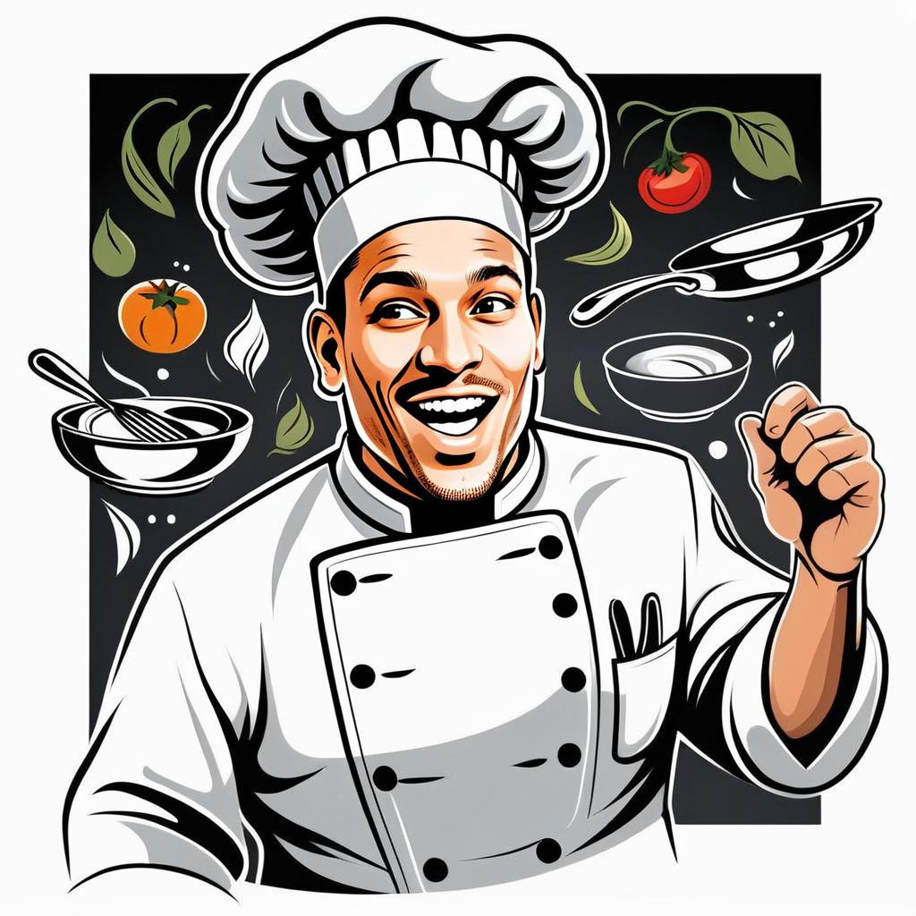 Joyful Male Chef with Frying Pan Joyful Male Chef with Frying Pan