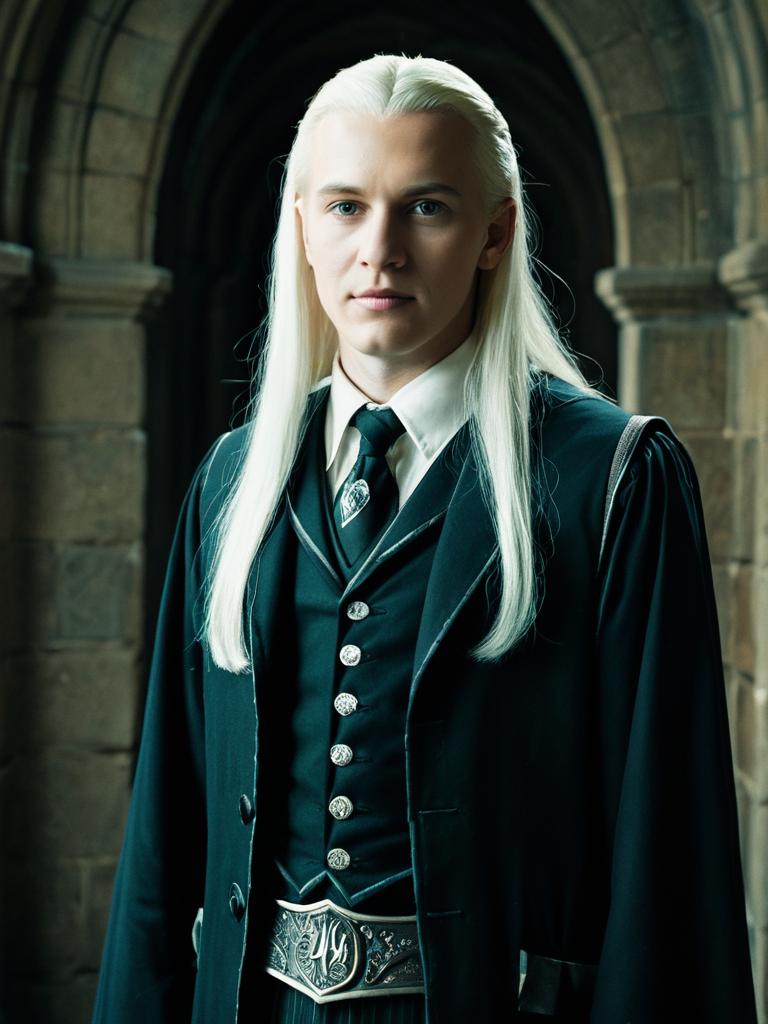 Man in Harry Potter Lucius Malfoy Costume Waist Up Editorial Portrait