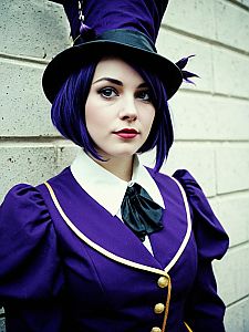 Facilier Female Cosplay in Purple Costume with Top Hat