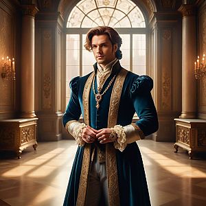 Aristocratic Man in 18th Century Outfit in Grand Hall