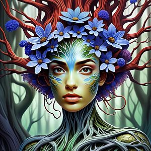 Surreal Woman Portrait with Nature Elements