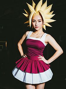 Realistic Caulifla Cosplay Woman in Super Saiyan Dress Costume