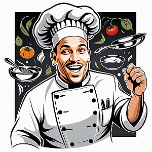 Joyful Male Chef with Frying Pan