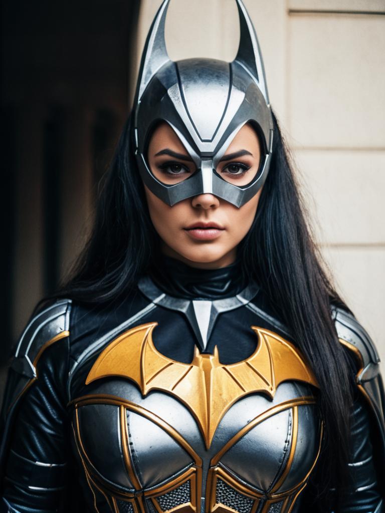 Realistic Woman Cosplay Wearing Metal Batwoman Costume