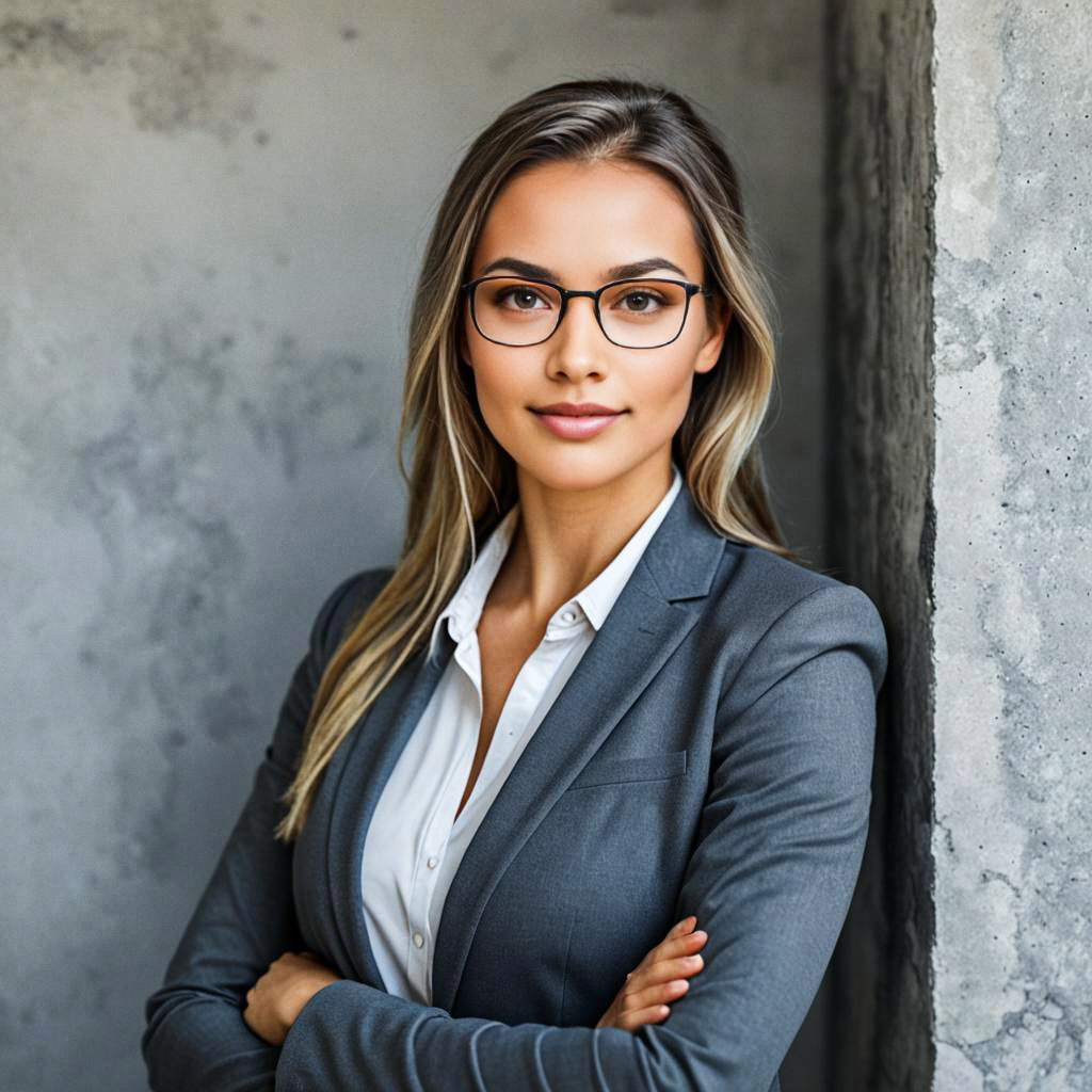 Confident Businesswoman in Gray Suit