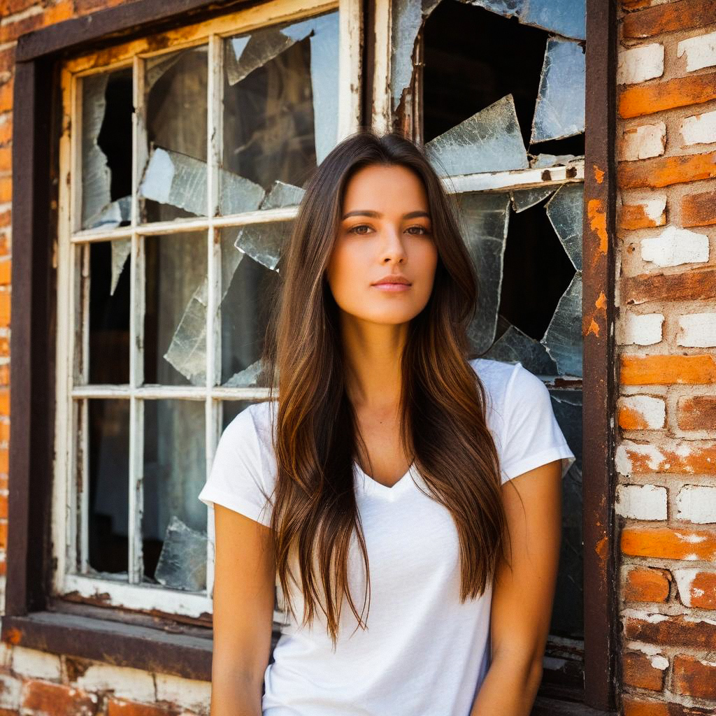 Young Woman Posing Against Rustic Brick Wall