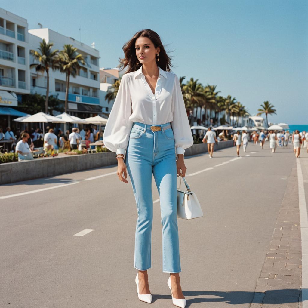 Stylish Woman in Chic Outfit on Sunny Boulevard