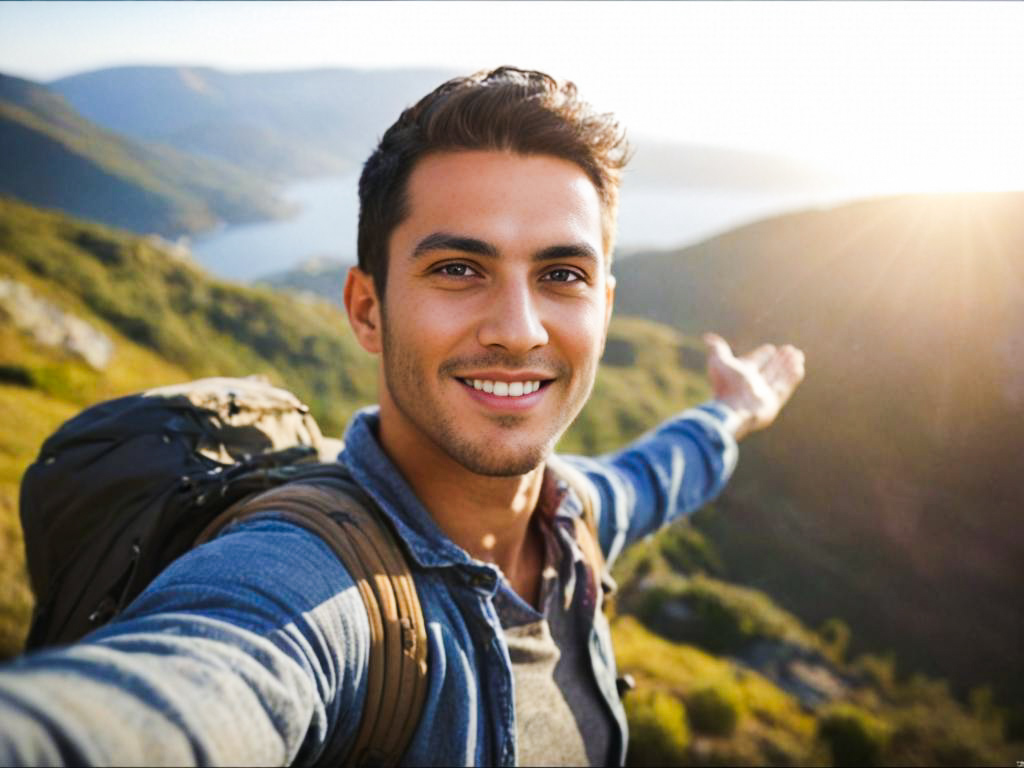 Young Man in Nature with Backpack