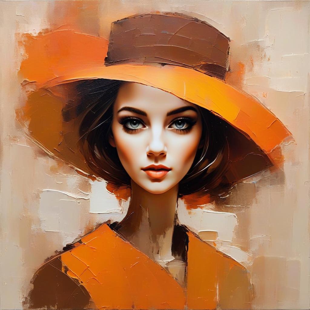Portrait of Woman in Orange Hat Digital Painting