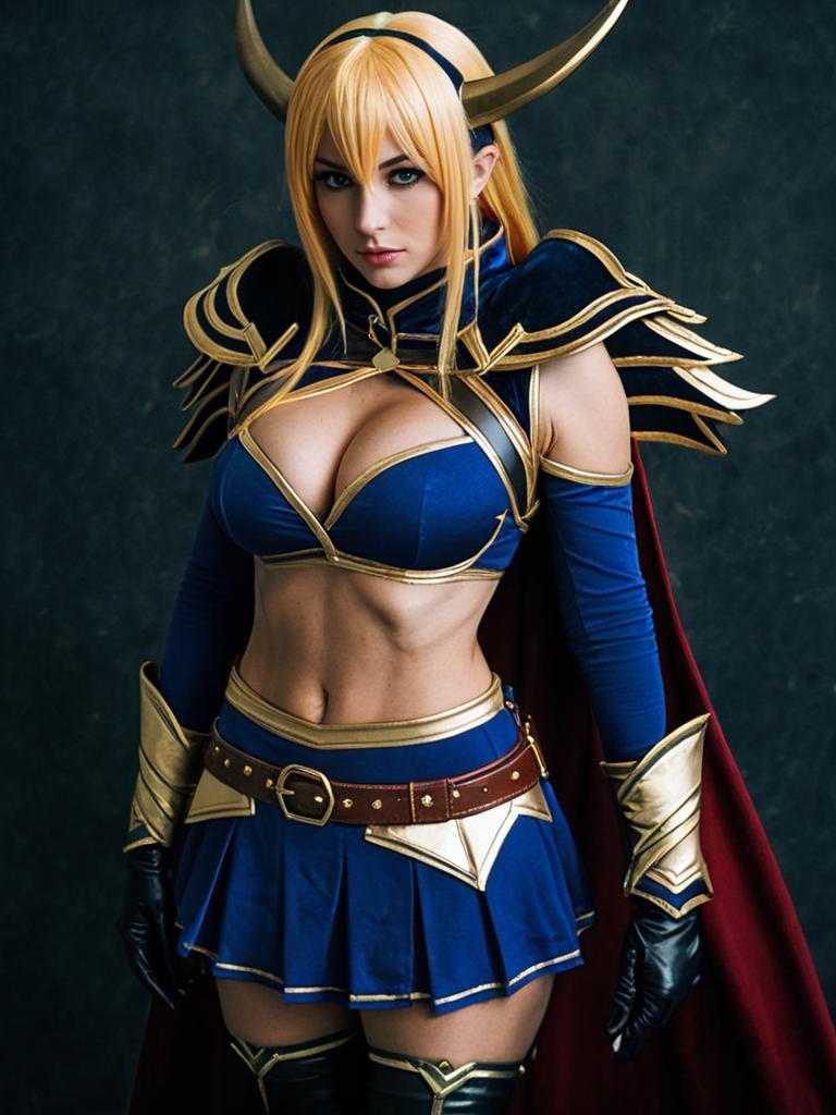 Sexy Woman in Realistic Fantasy Warrior Cosplay Costume with Horns