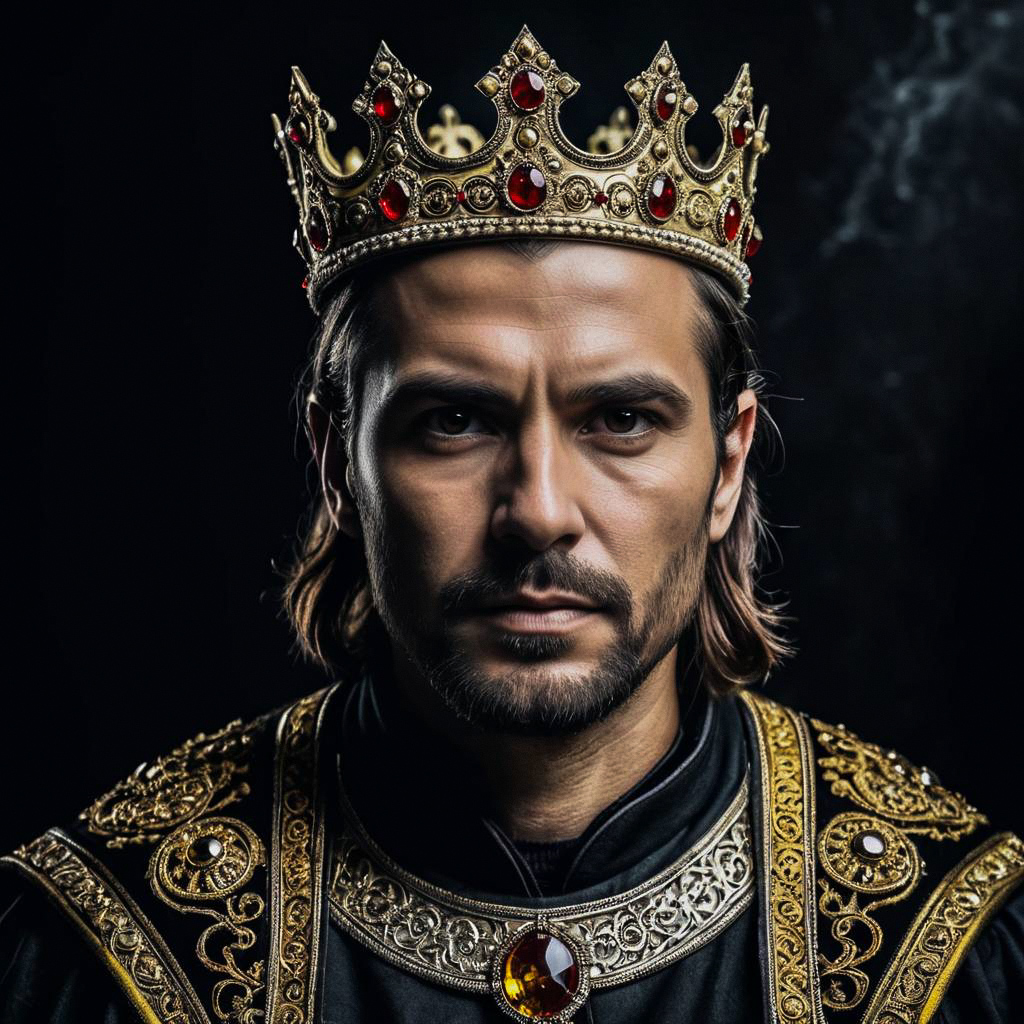 Regal Man in Royal Attire with Crown