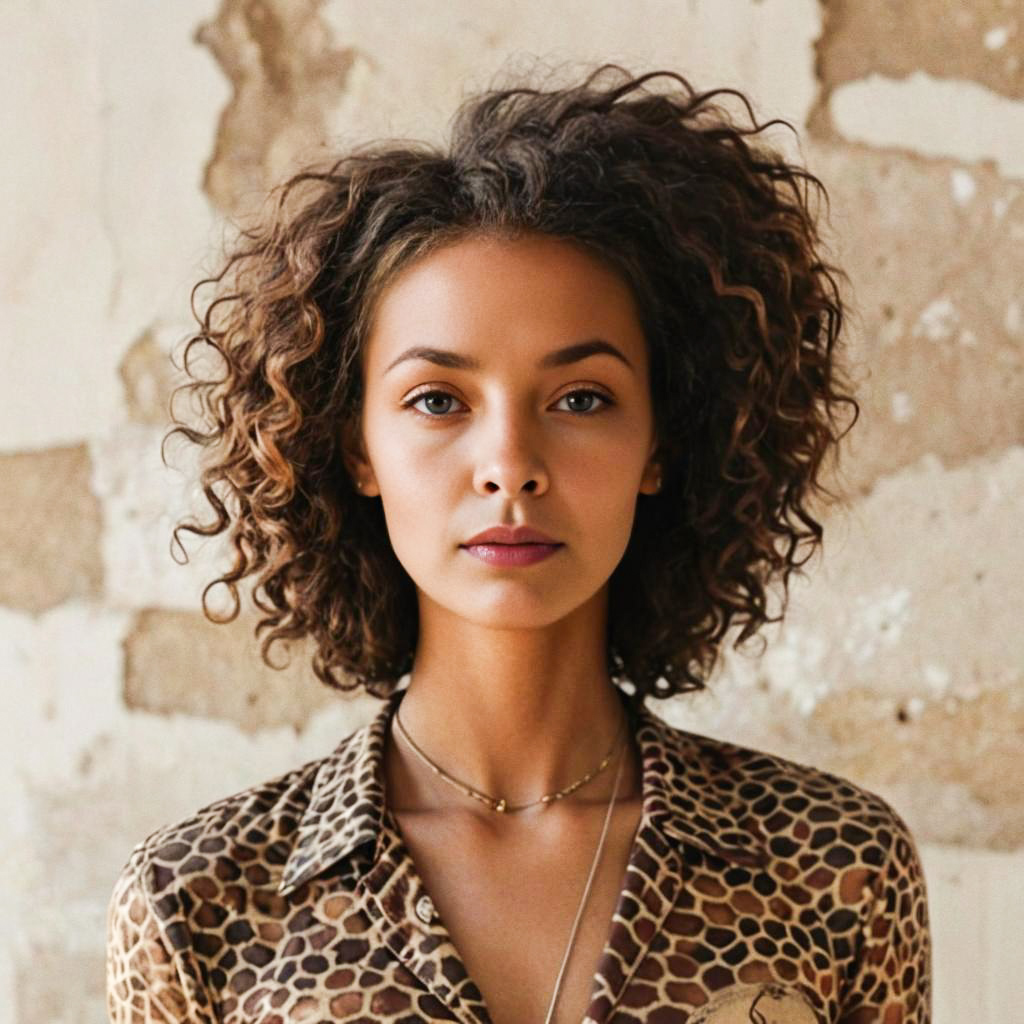 Confident Woman with Curly Hair in Fashionable Attire