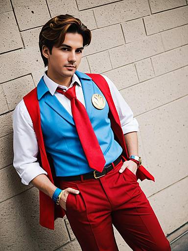 Apollo Justice Inspired Young Man Fashion Portrait in Red and Blue Outfit