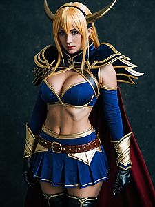 Sexy Woman in Realistic Fantasy Warrior Cosplay Costume with Horns