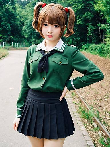 Aki Cosplay Girl in Military School Uniform Inspired by Girls und Panzer