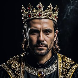 Regal Man in Royal Attire with Crown