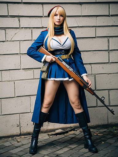 Girls Frontline Mosin Nagant Cosplay with Rifle in Blue Military Outfit