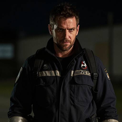 Man in Emergency Responder Uniform at Night