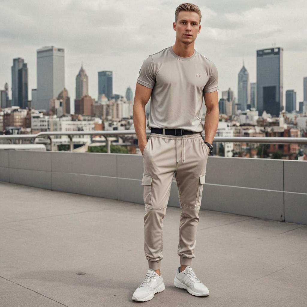 Confident Man on Rooftop with City Skyline