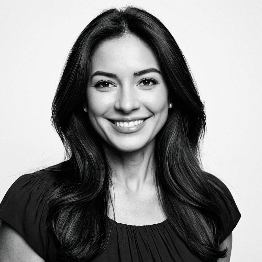 Black and White Portrait of Smiling Woman