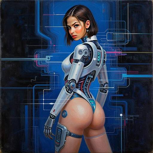 Futuristic Woman Cyborg Digital Artwork with Cyberpunk Aesthetic