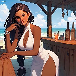 Woman in White Dress at Beach