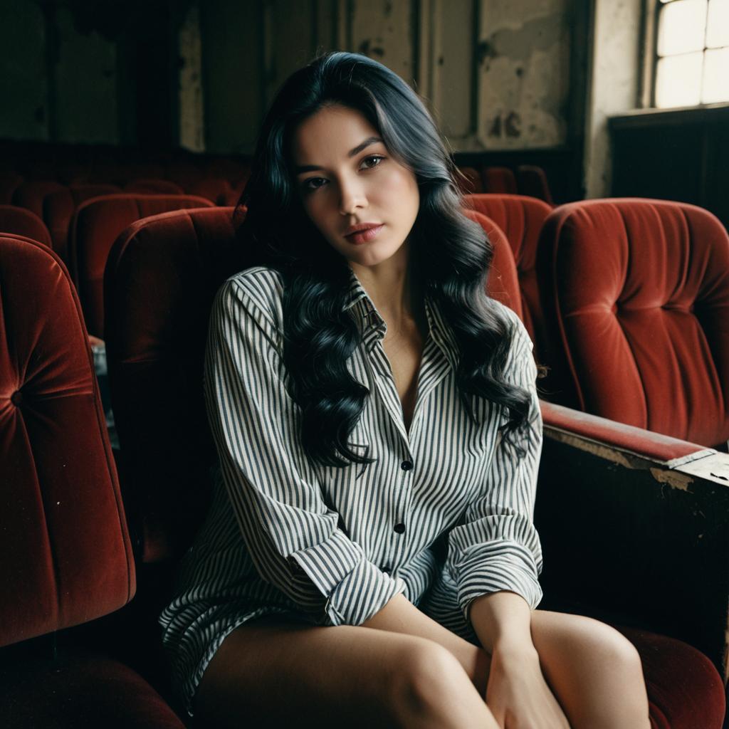 Thoughtful Woman in Vintage Theater