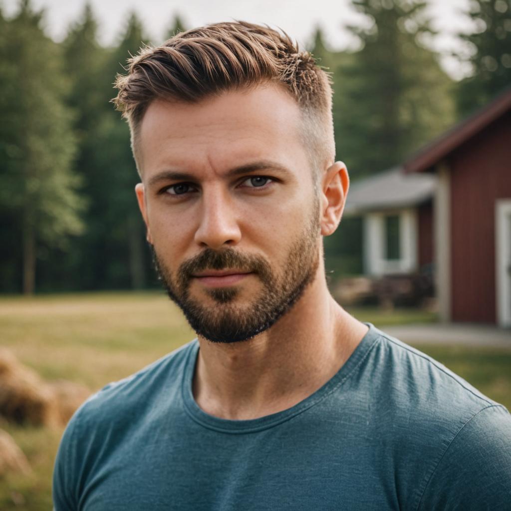 Confident man with modern Viking haircut