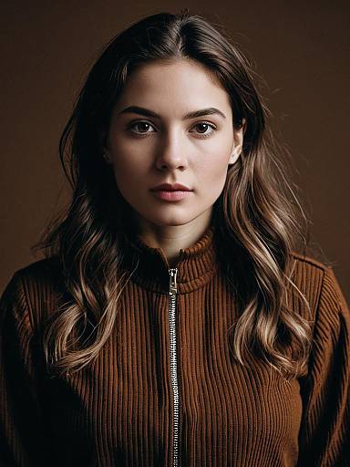 Woman in Brown Aesthetic Outfit Photorealistic Studio Portrait