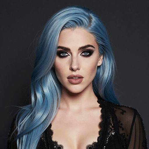 Gen Z Woman with Blue Hair and Smoky Eye Makeup Portrait