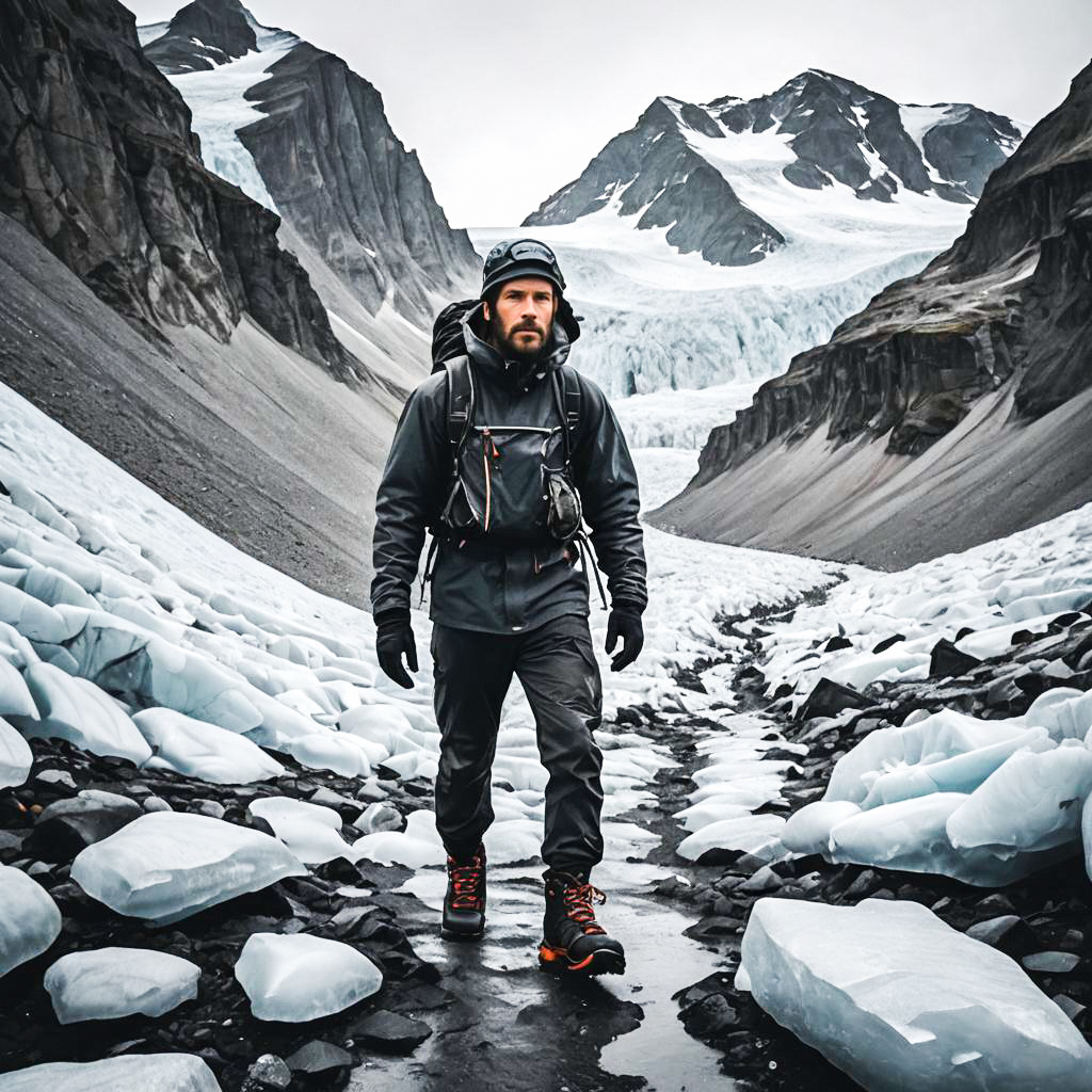 Rugged Male Adventurer in Glacial Landscape