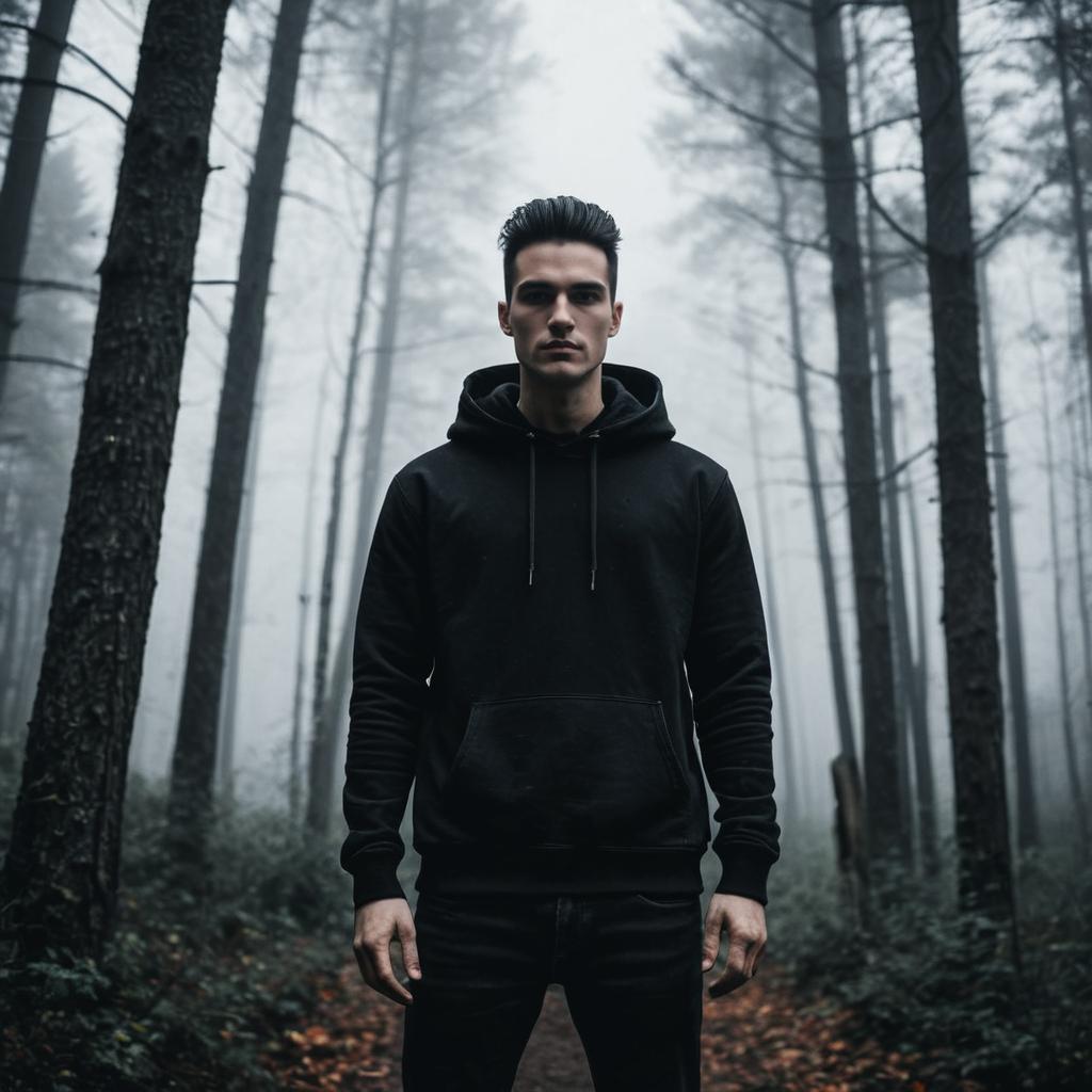 Confident Young Man in Misty Forest