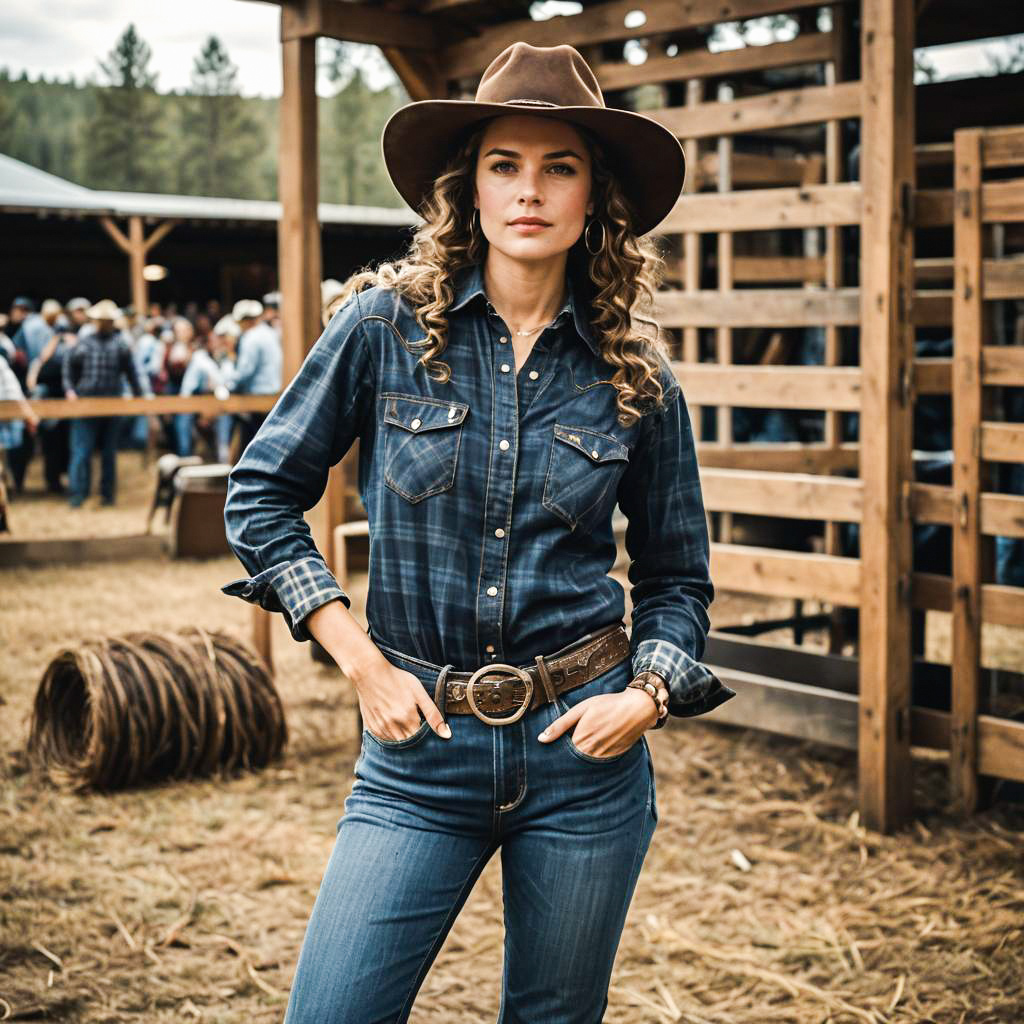 Confident Woman in Rustic Outdoor Setting