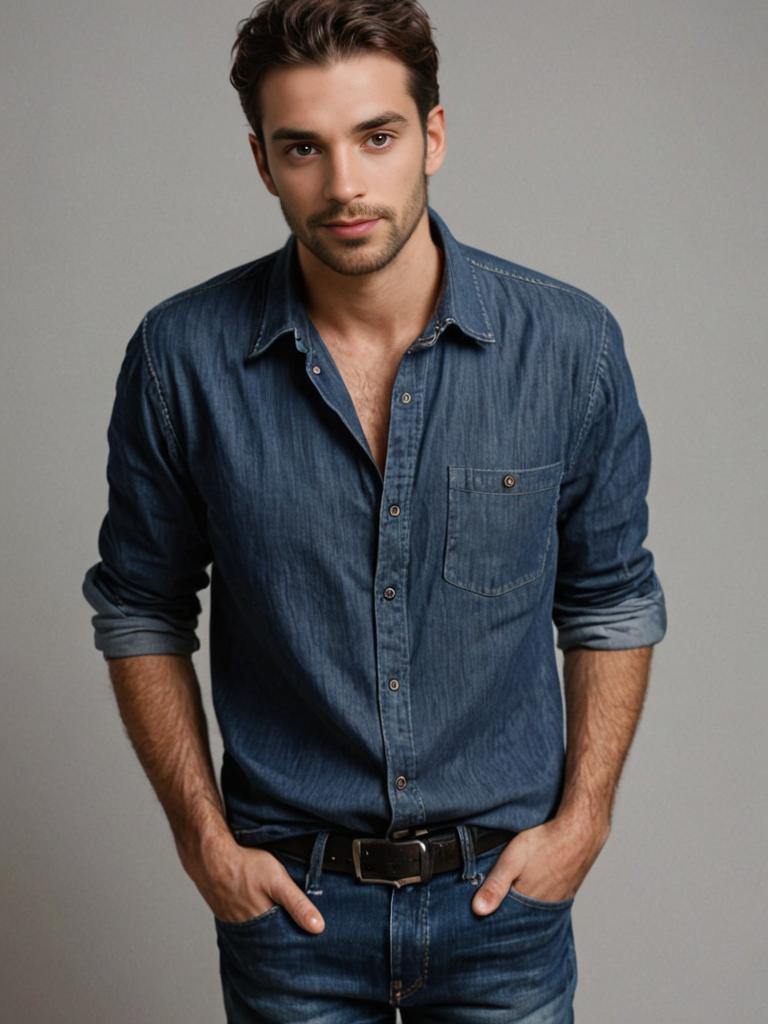 Stylish man in denim shirt and jeans