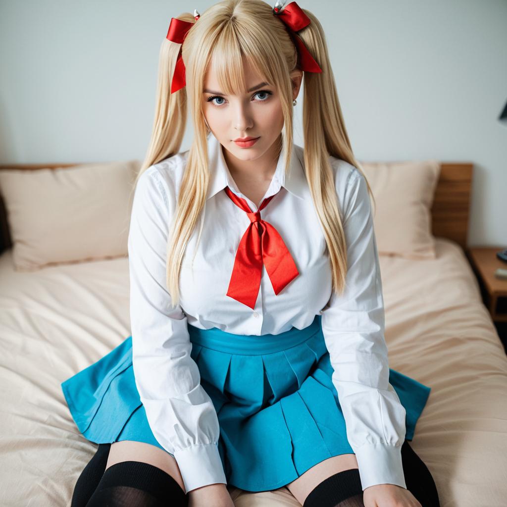 Akai Haato 1st Costume Cosplay Blonde Woman with Twin Tails