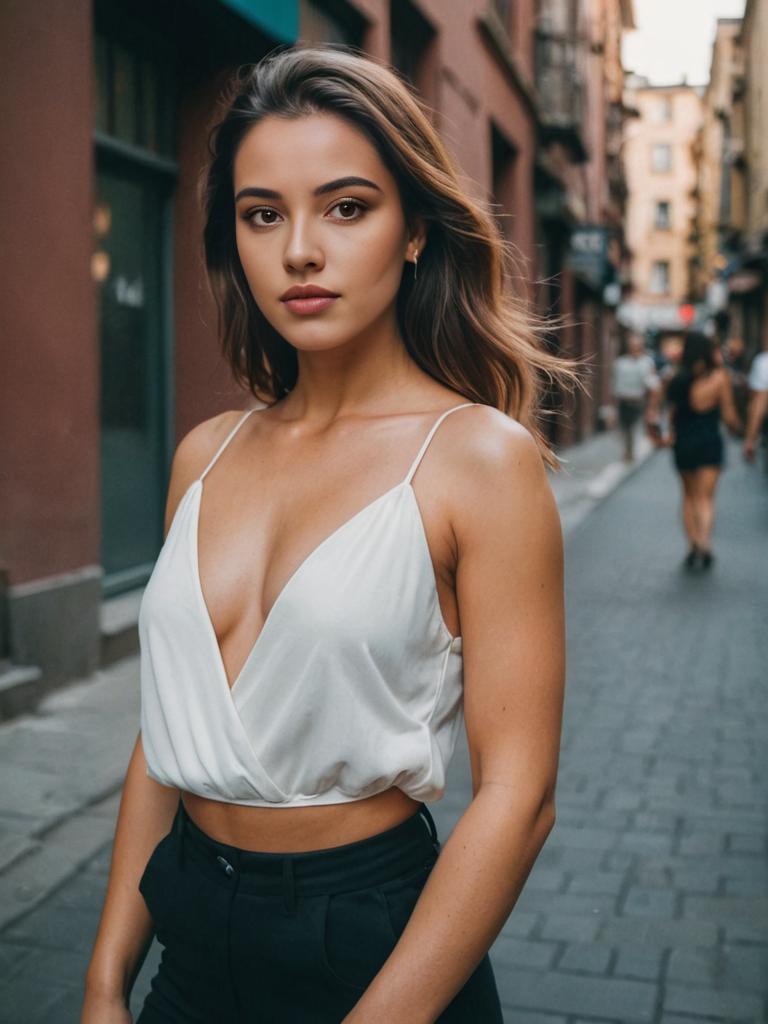 Confident Young Woman in Urban Chic Outfit