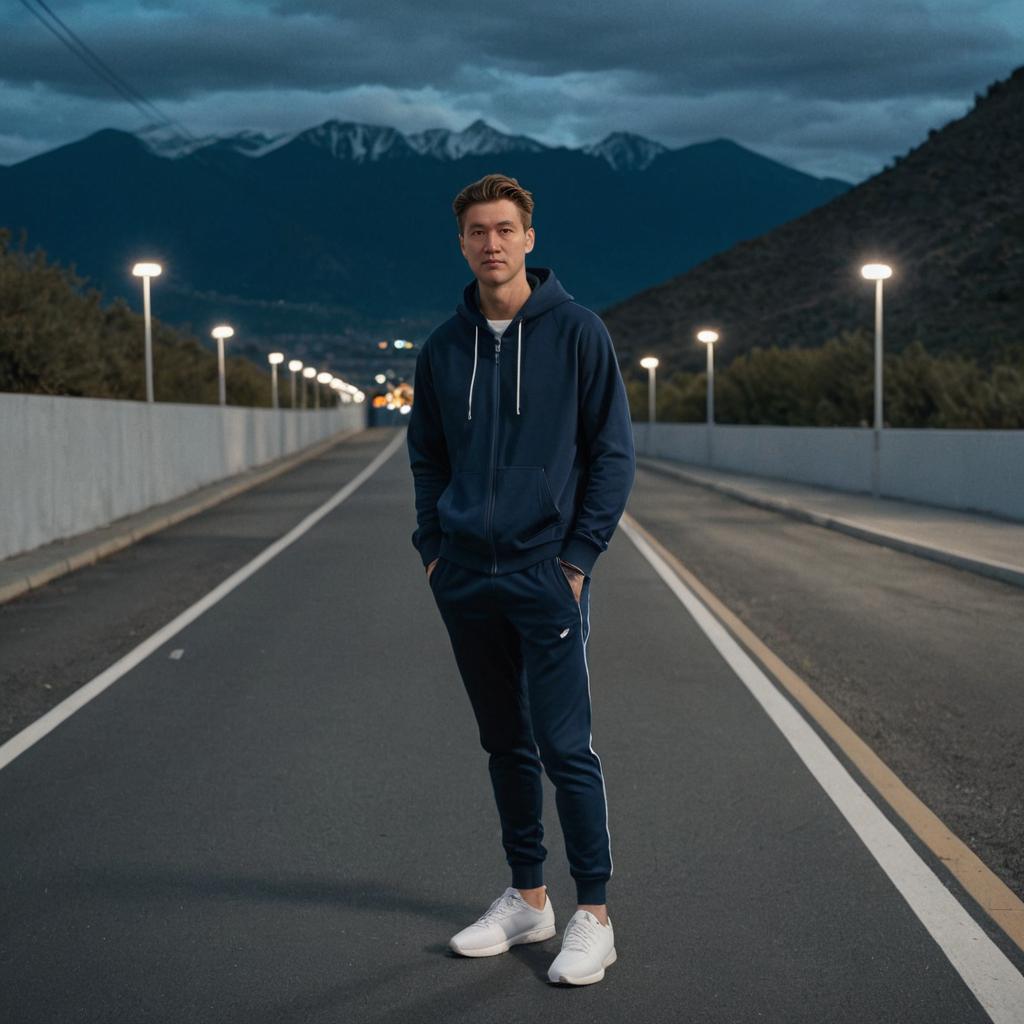 Man in Sportswear on Pathway at Dusk