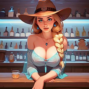 Woman with Blue Eyes at Bar