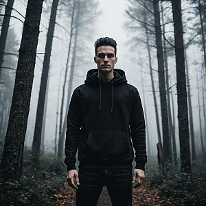 Confident Young Man in Misty Forest