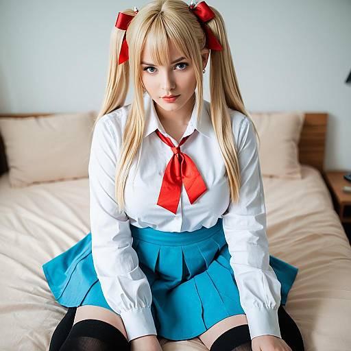Akai Haato 1st Costume Cosplay Blonde Woman with Twin Tails