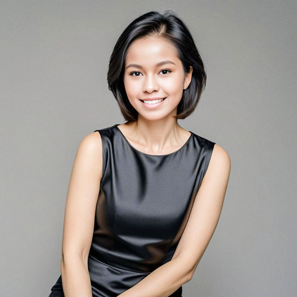 Elegant Smiling Woman in Black Outfit