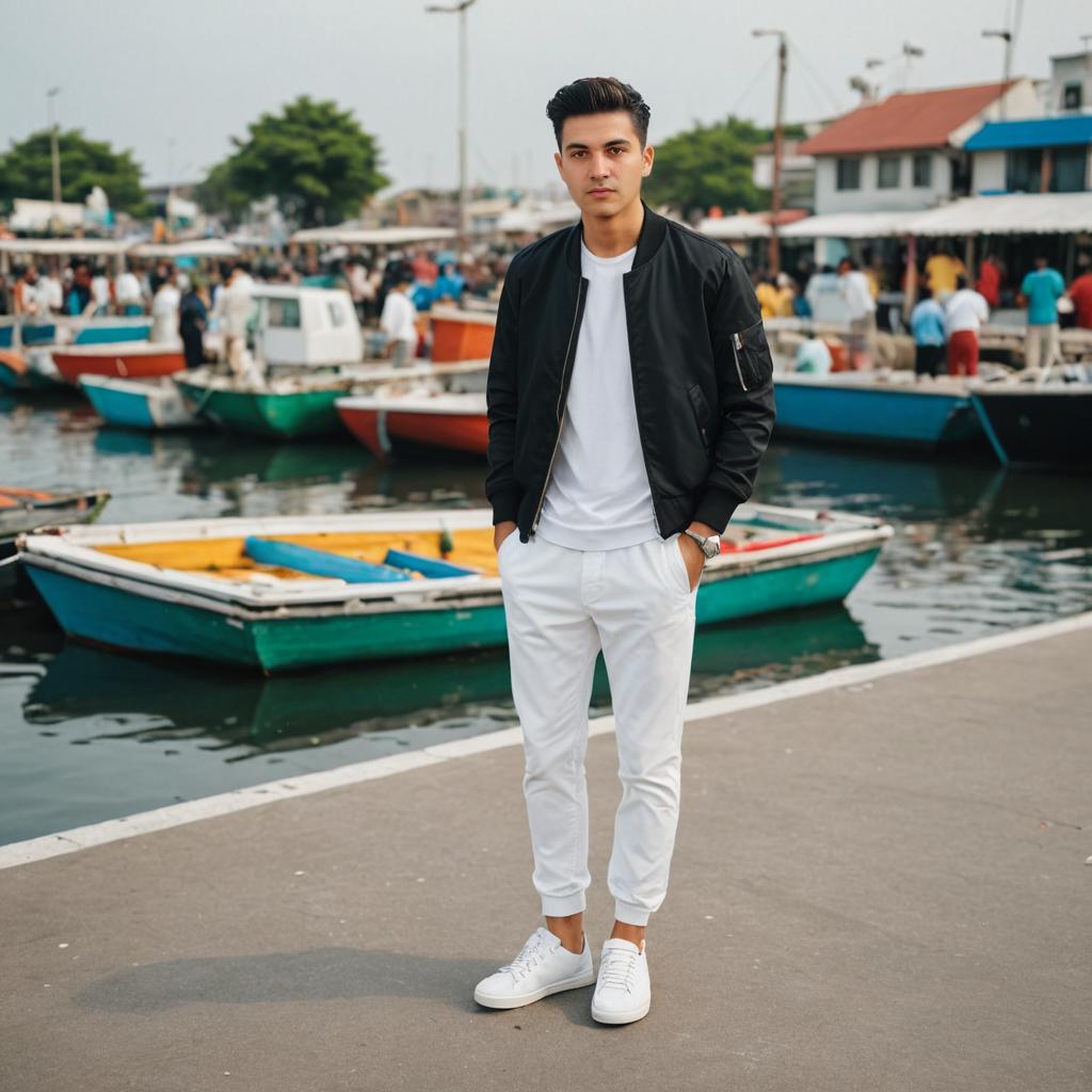 Stylish Man at Vibrant Dock Scene