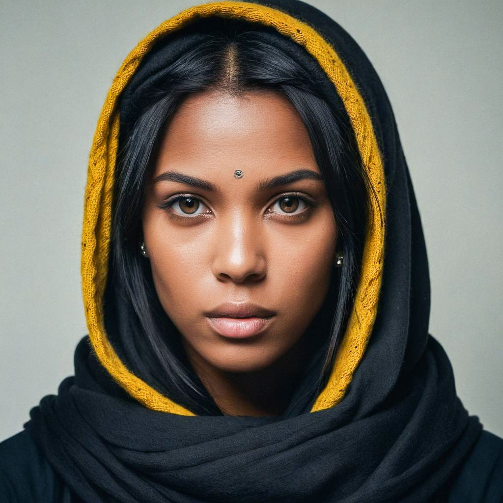 Portrait of a Woman with Brown Eyes and Headscarf