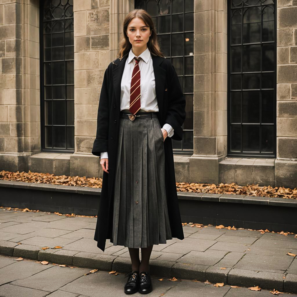 Stylish Young Woman in Classic School Uniform