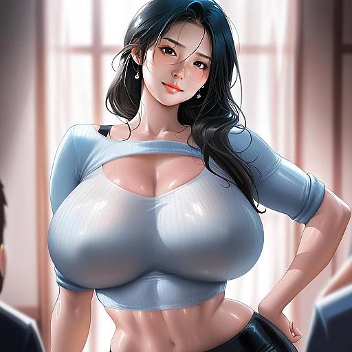 Digital Illustration of Confident Woman in Light Blue Crop Top